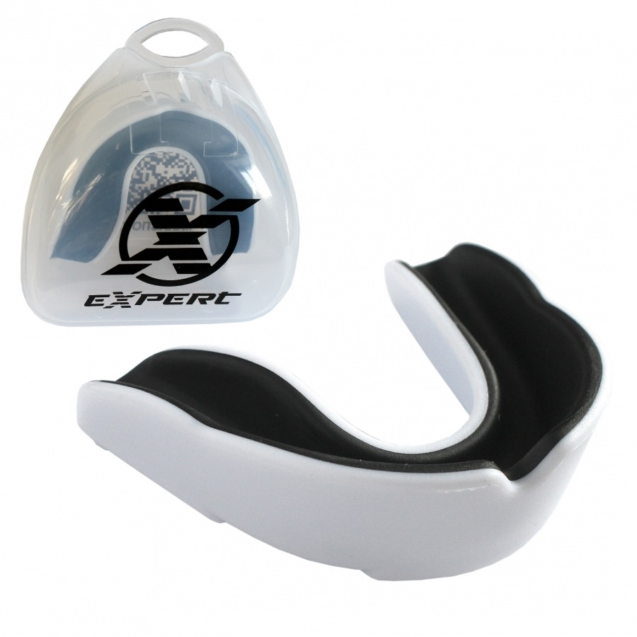 Капа Fight Expert MGX-003bw с футляром детская гель белый/черный