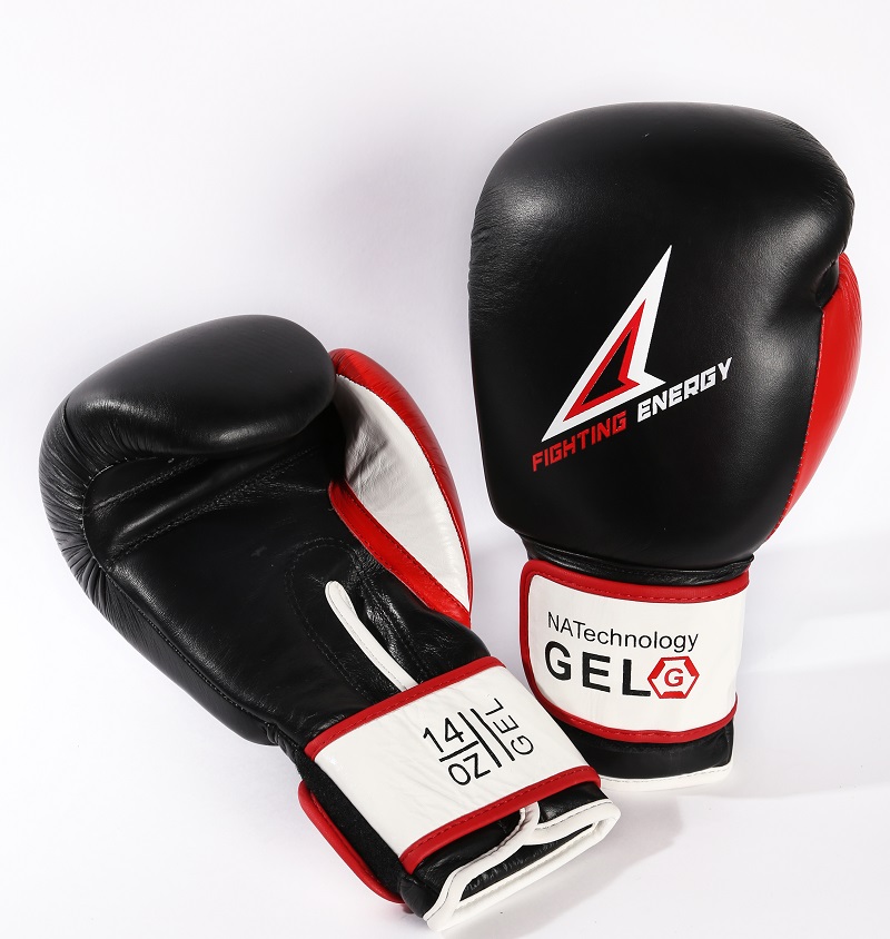 Перчатки бокс Fighting Energy Gel кожа черный/красный